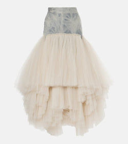 Maticevski Graceful denim and tulle maxi skirt