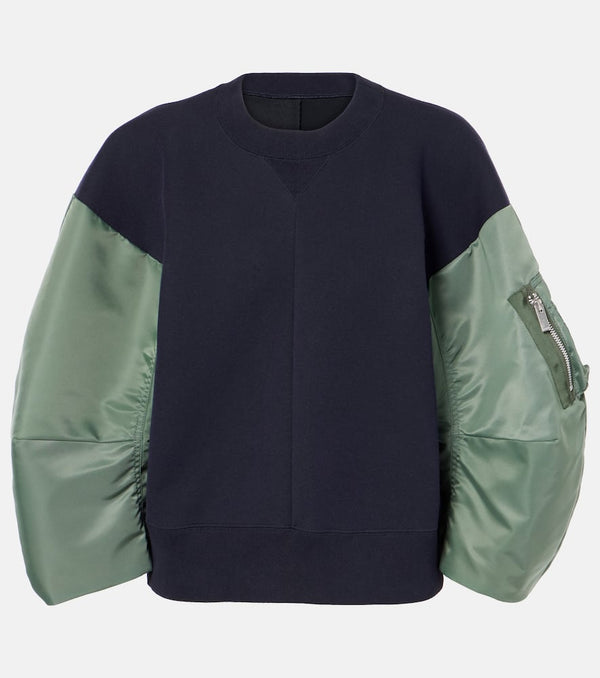 Sacai Paneled twill and fleece sweatshirt