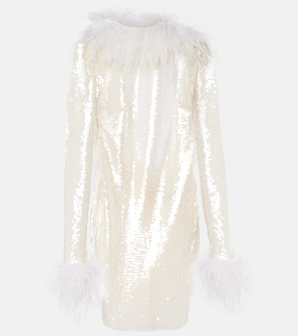 The New Arrivals Ilkyaz Ozel Feather-trimmed sequined minidress