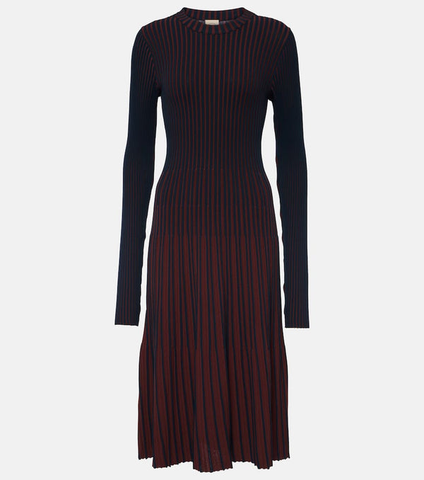 Tod's Striped pleated ribbed-knit midi dress