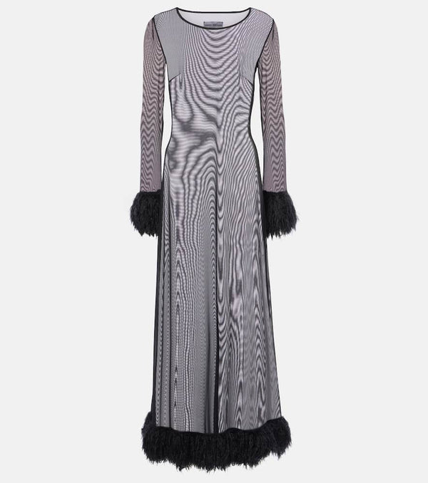 Marine Serre Faux feather-trimmed mesh maxi dress