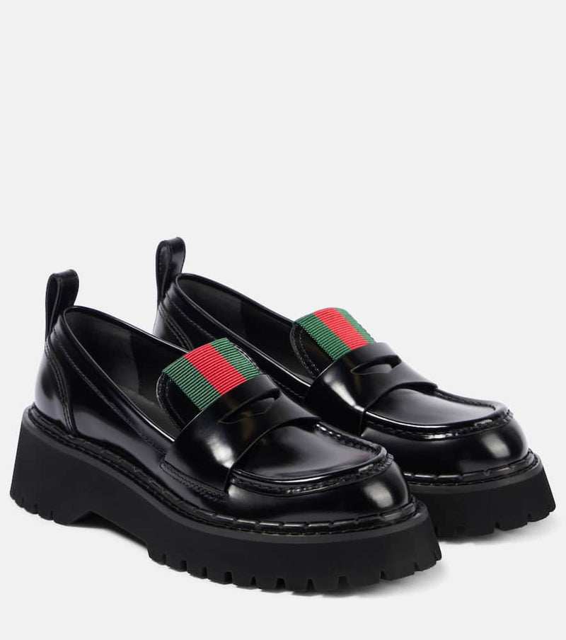 Gucci Web Stripe leather loafers