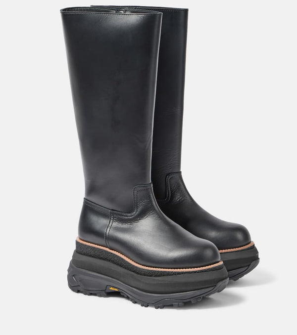 Sacai Leather platform knee-high boots