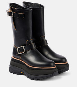 Sacai Leather platform biker boots