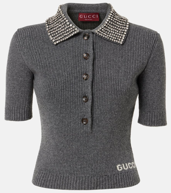 Gucci Crystal-embellished wool polo shirt