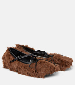 Simone Rocha Criss Cross faux fur ballet flats