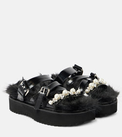 Simone Rocha Faux fur-trimmed leather platform sandals