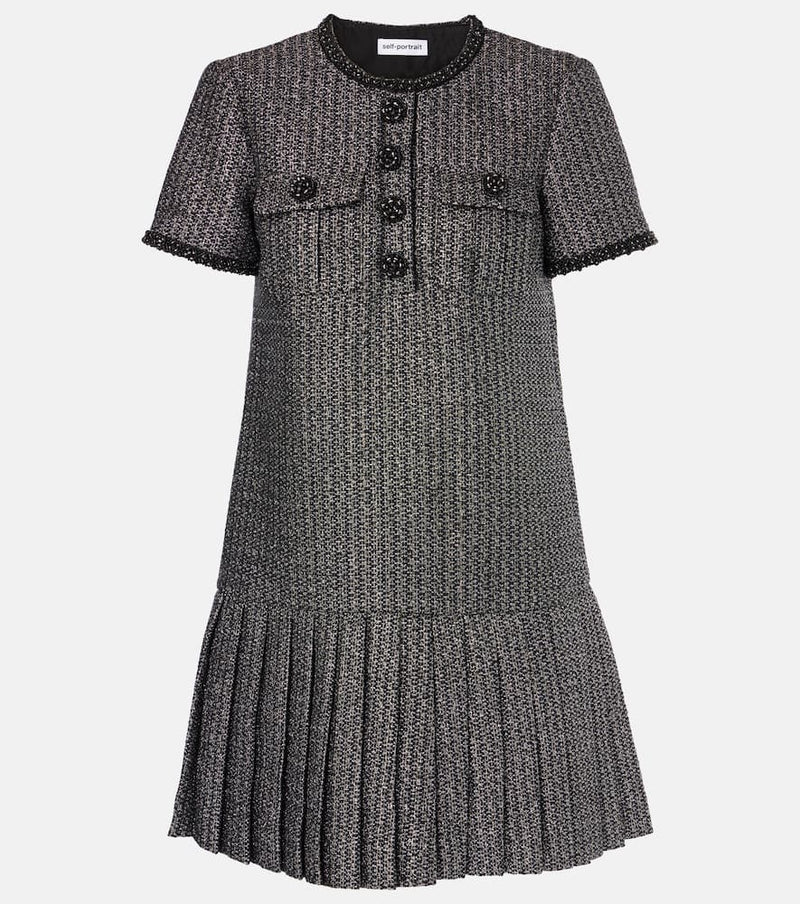 Self-Portrait Pleated bouclé minidress