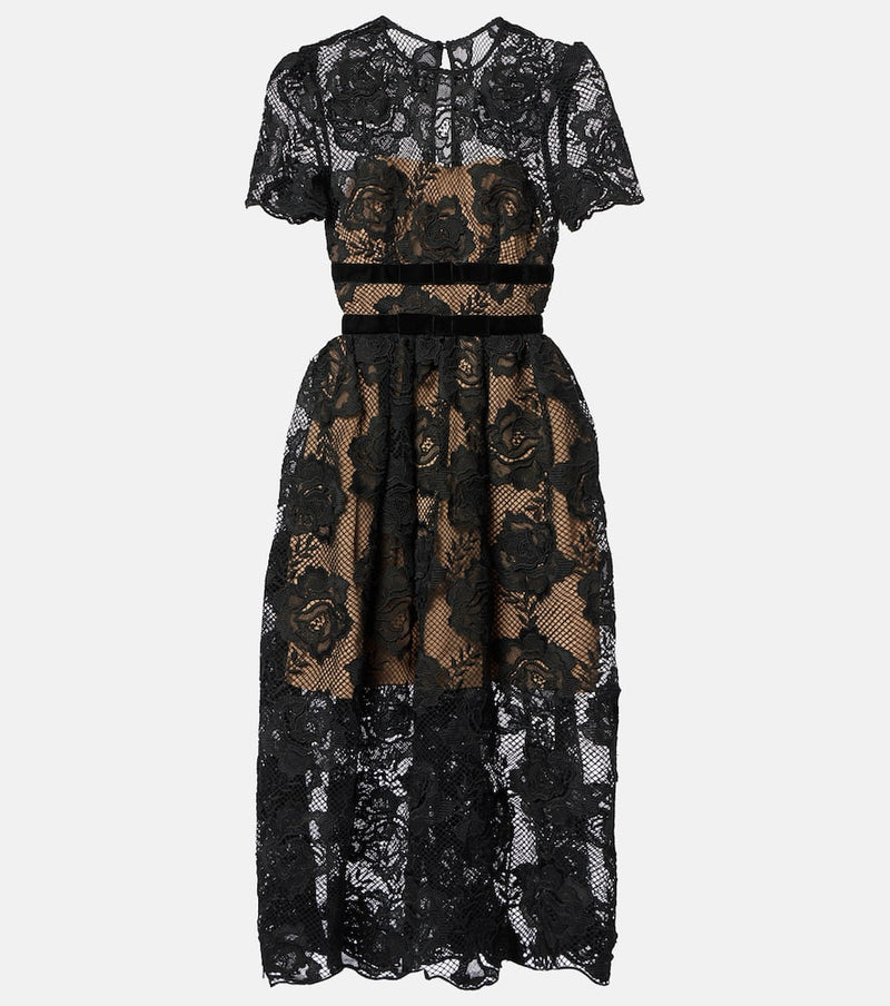 Self-Portrait Lace and velvet midi dress