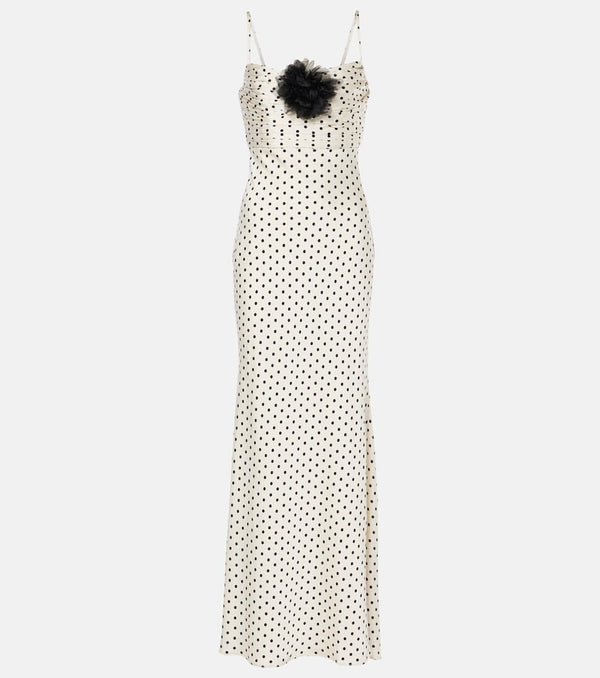 Self-Portrait Floral-appliqué polka-dot satin maxi dress