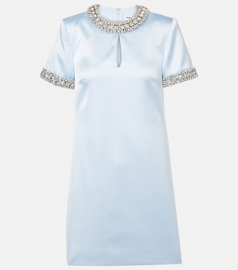 Self-Portrait Embellished satin minidress