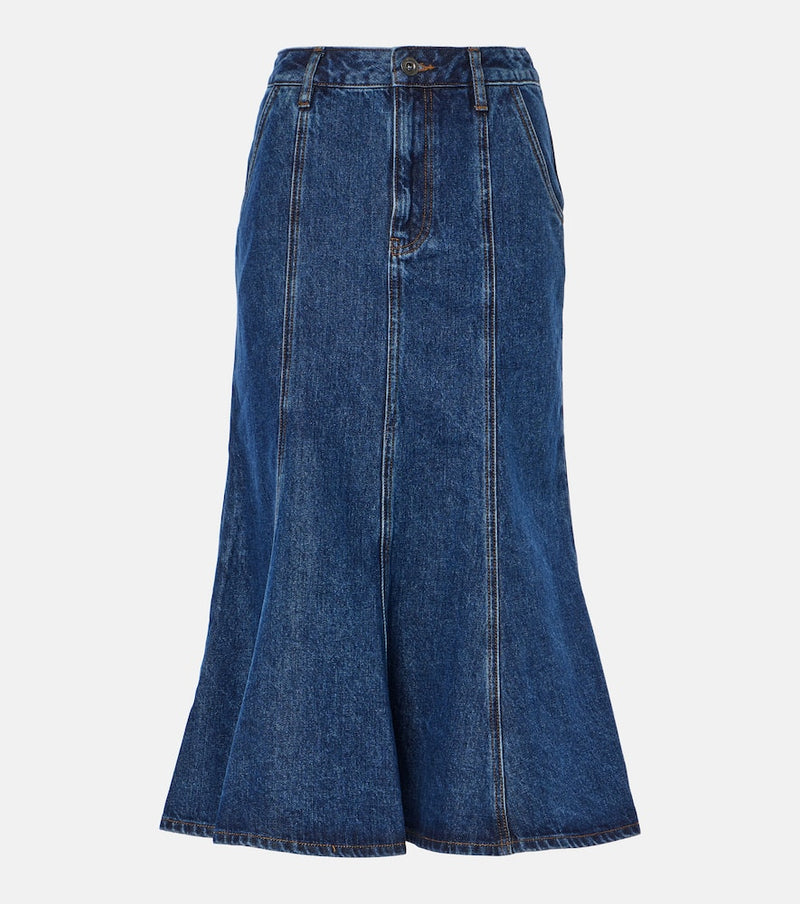 Self-Portrait Flared denim midi skirt