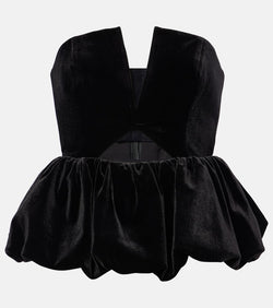 Self-Portrait Cutout peplum velvet bandeau top