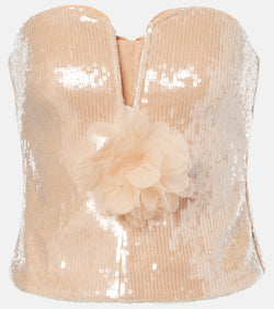 Self-Portrait Floral-appliqué sequined bustier top