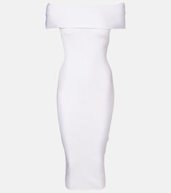 Mugler Ribbed-knit off-shoulder midi dress