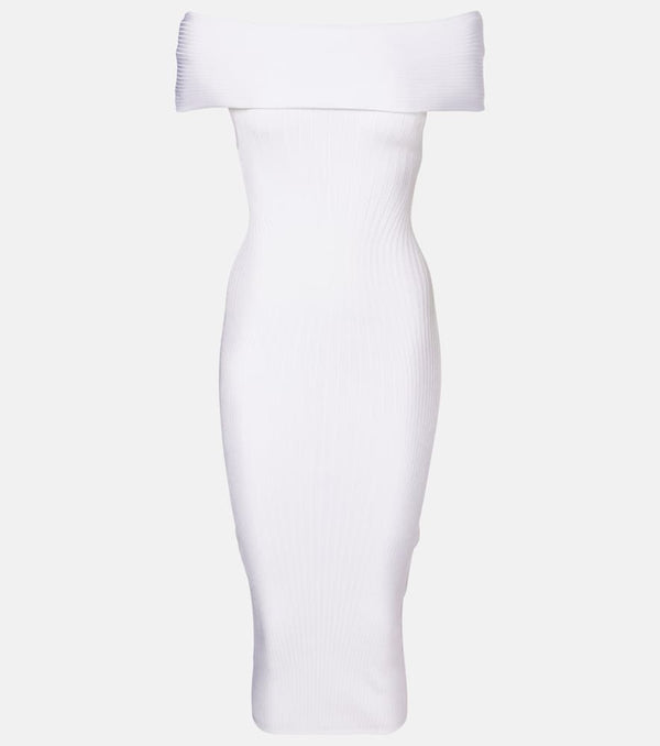 Mugler Ribbed-knit off-shoulder midi dress