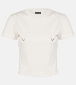 Mugler Embellished cotton jersey crop top