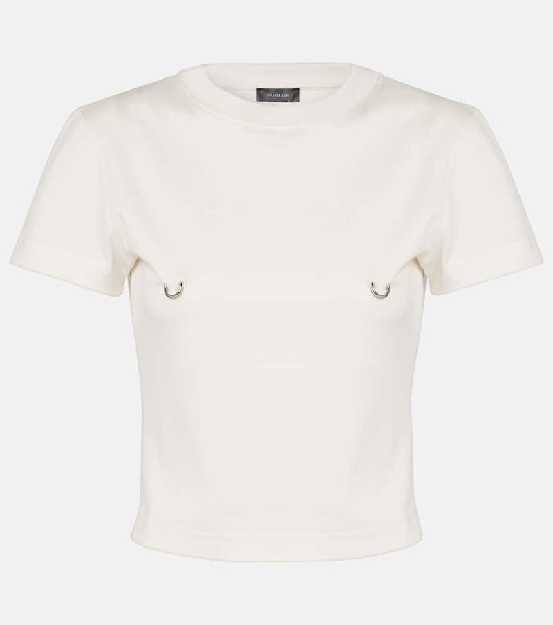 Mugler Embellished cotton jersey crop top