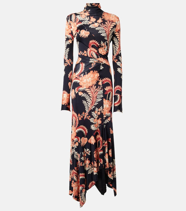 Etro Floral asymmetric jersey midi dress