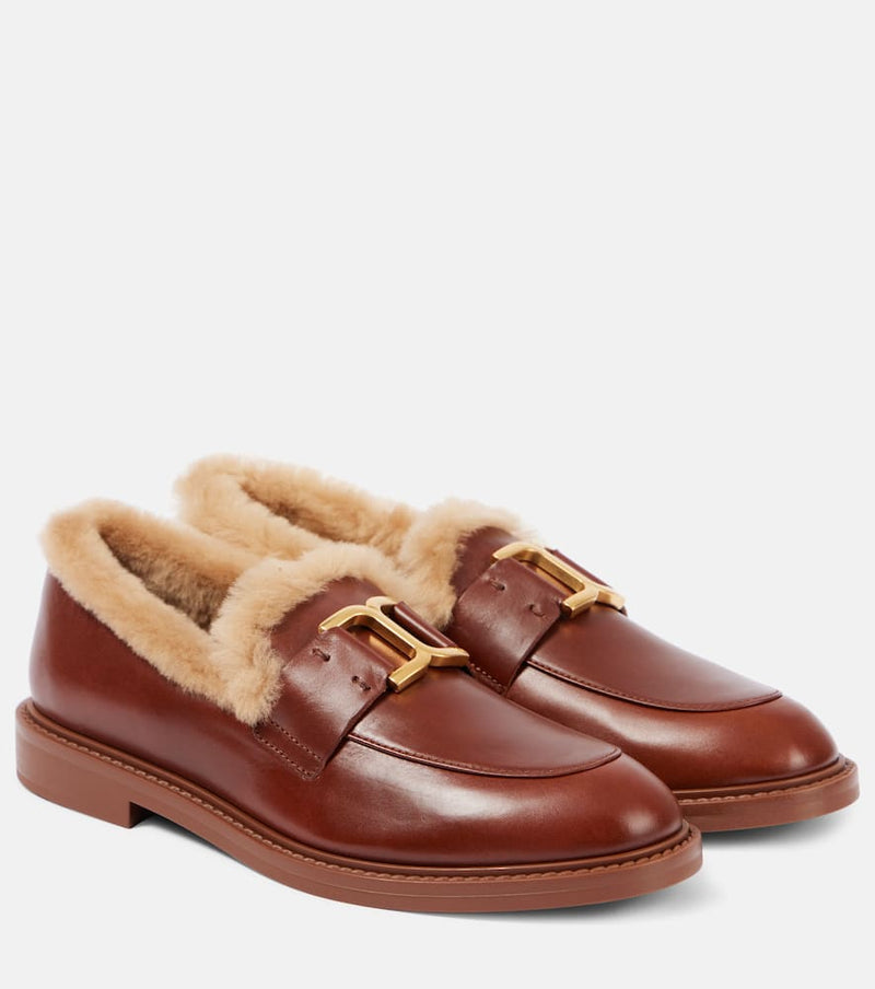 Chloé Marcie shearling-trimmed leather loafers