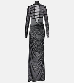 Jean Paul Gaultier Flocked ruched mesh maxi dress