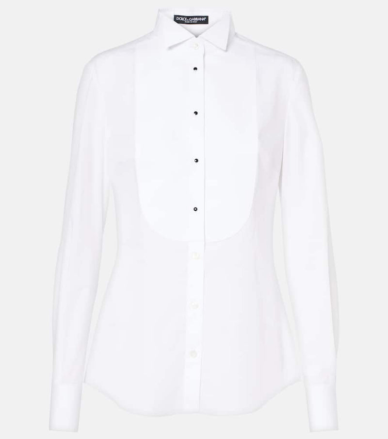 Dolce & Gabbana Piqué-trimmed cotton poplin blouse