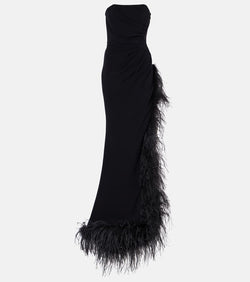 Alessandra Rich Feather-trimmed cady bustier gown