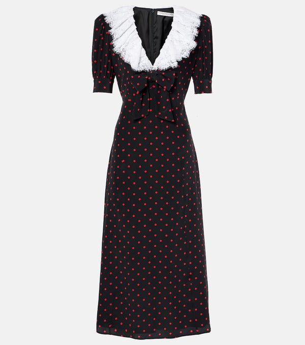 Alessandra Rich Polka-dot lace-trimmed silk midi dress