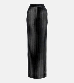 Alex Perry Column embellished pinstripe velvet maxi skirt