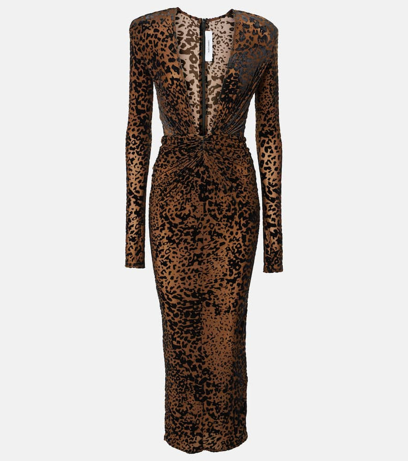 Alex Perry Leopard-print ruched midi dress