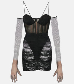 Alex Perry Ruched sheer bustier dress