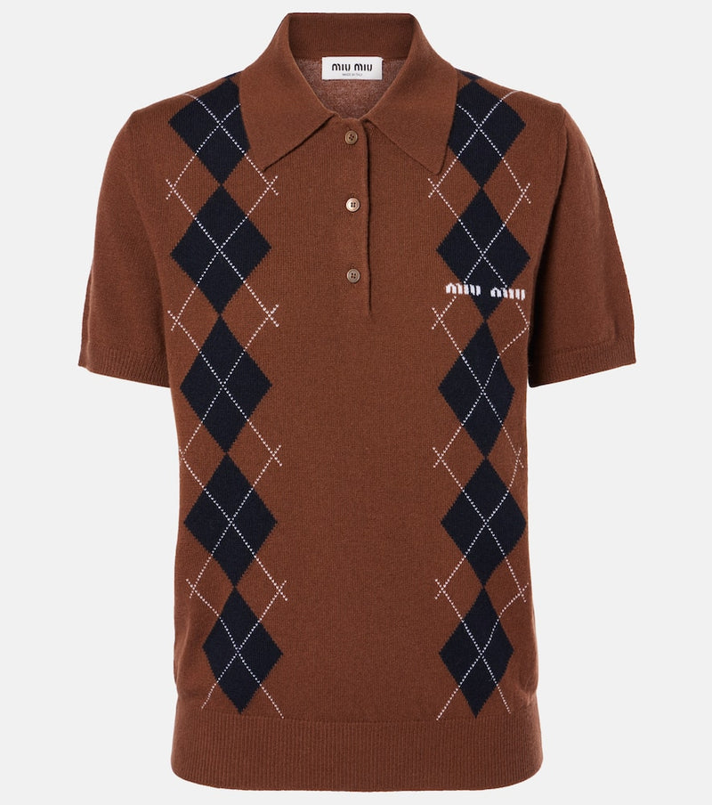 Miu Miu Argyle cashmere polo shirt