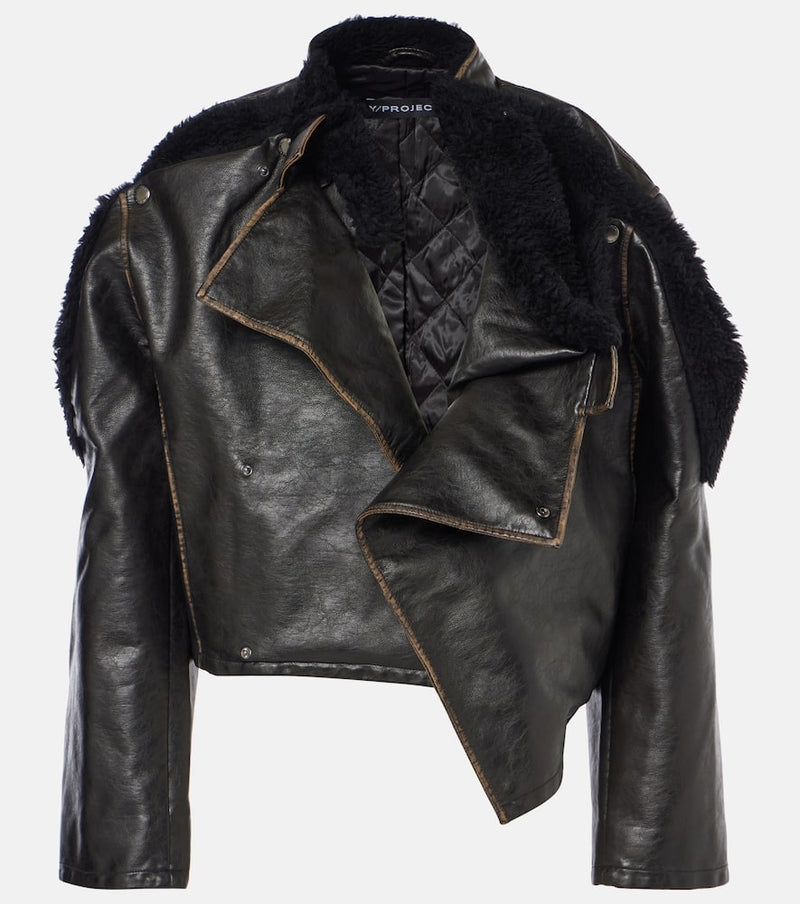 Y/Project Paneled cropped faux leather jacket