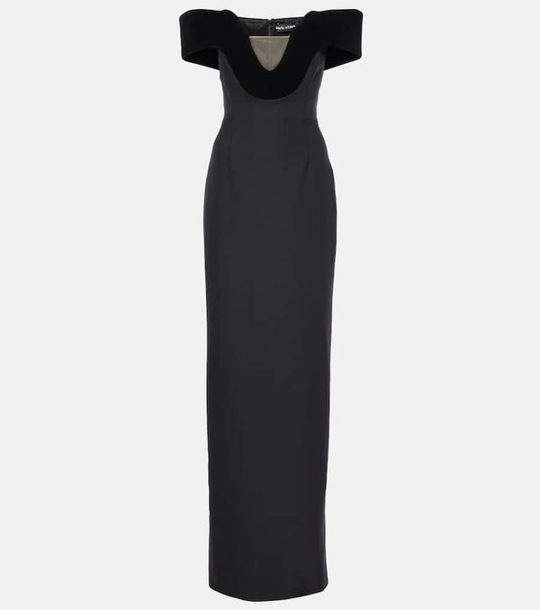 David Koma Off-shoulder wool-blend velvet gown