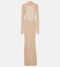 David Koma Crystal-embellished open-knit maxi dress