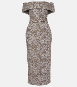 Oscar de la Renta Floral metallic jacquard midi dress