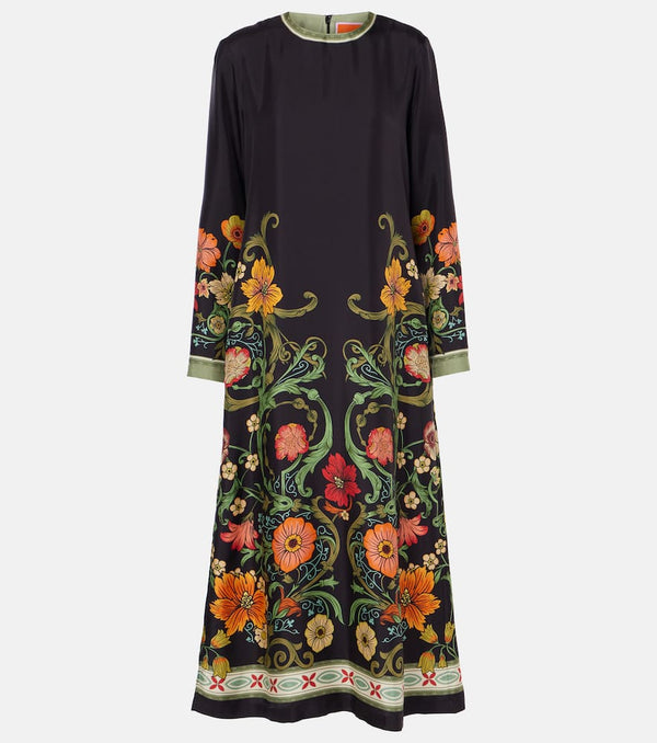 La DoubleJ Swing floral silk twill midi dress