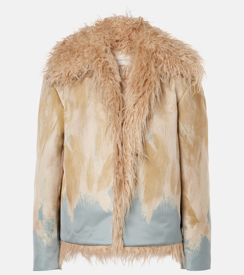 Dries Van Noten Printed faux fur-trimmed jacket