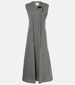 Jil Sander Tie-neck virgin wool canvas midi dress