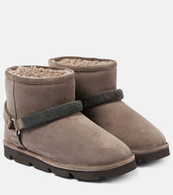 Brunello Cucinelli Embellished shearling-lined suede boots