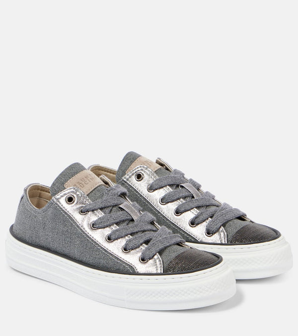 Brunello Cucinelli Monili leather-trimmed canvas sneakers