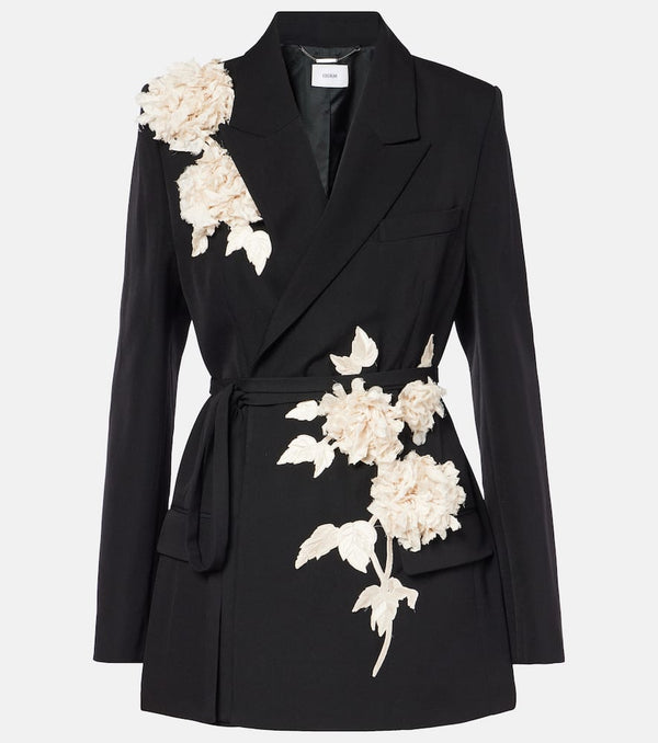 Erdem Floral-appliqué wool grain de poudre jacket