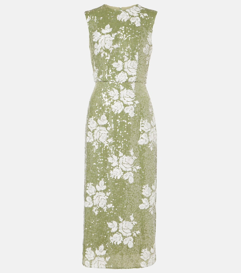 Erdem Sequined floral pencil midi dress