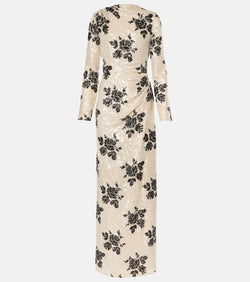 Erdem Sequined floral draped gown