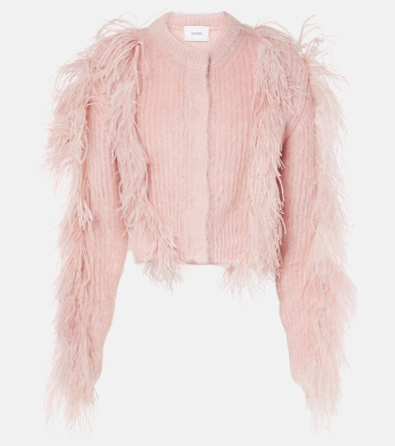 Erdem Feather-trimmed shearling-blend cardigan