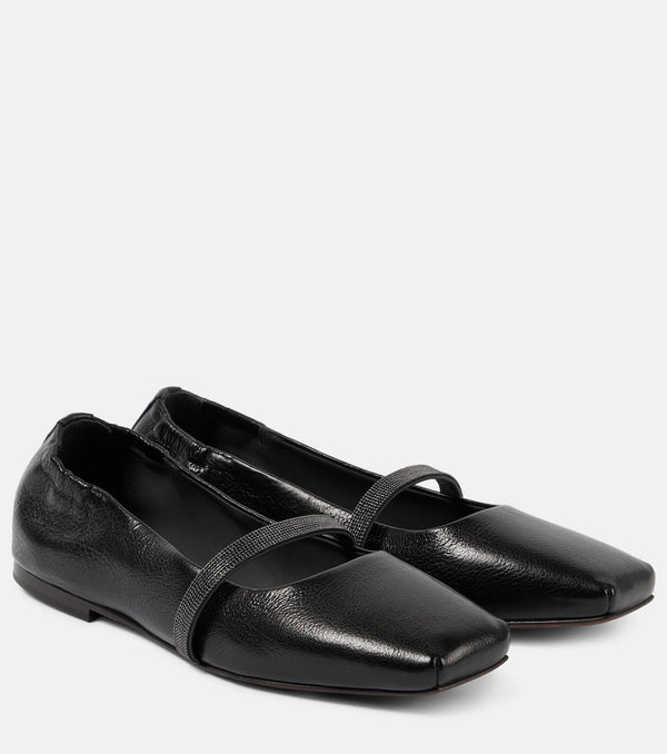 Brunello Cucinelli Monili leather Mary Jane flats