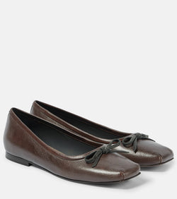 Brunello Cucinelli Embellished bow-detail leather ballet flats