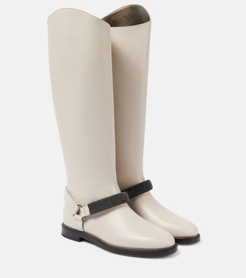 Brunello Cucinelli Monili leather knee-length boots