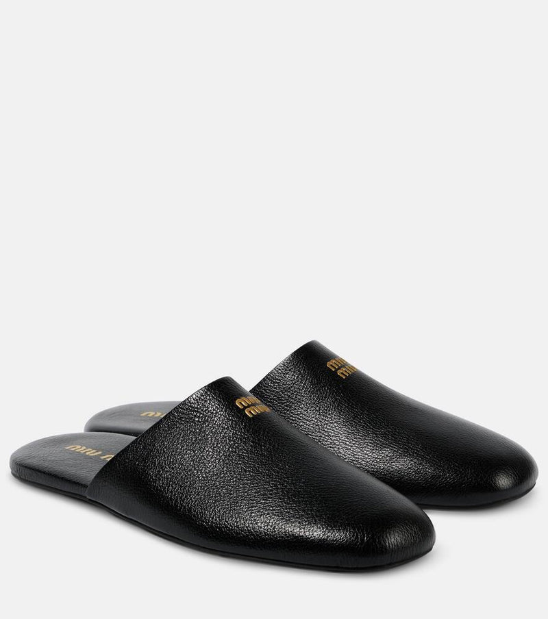 Miu Miu Logo leather mules