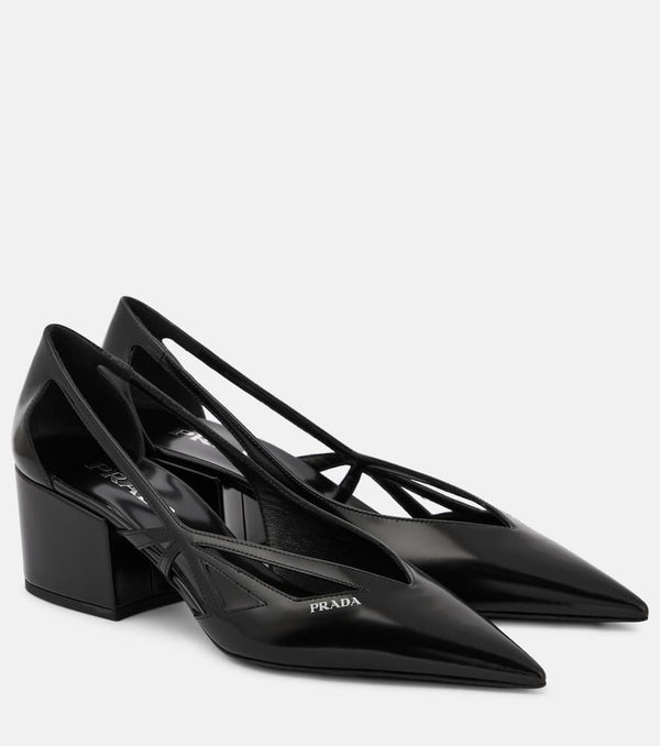 Prada 55 cutout brushed leather pumps